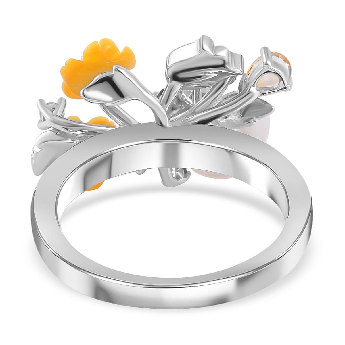 Rhodolite Garnet & Multi Gemstone Floral Ring in Rhodium Overlay Sterling Silver 2.51 Ct, Silver Wt. 5.00 Gms.