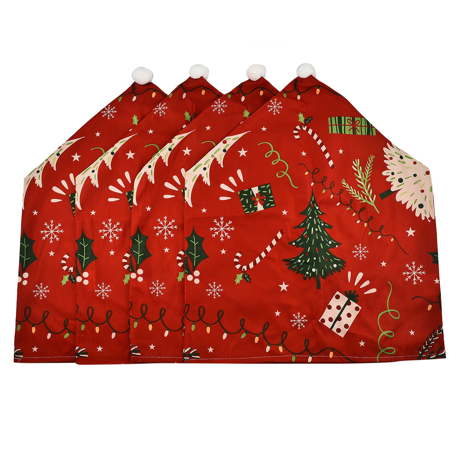 Set of 4 - Christmas Chair Covers with Christmas Tree Pattern