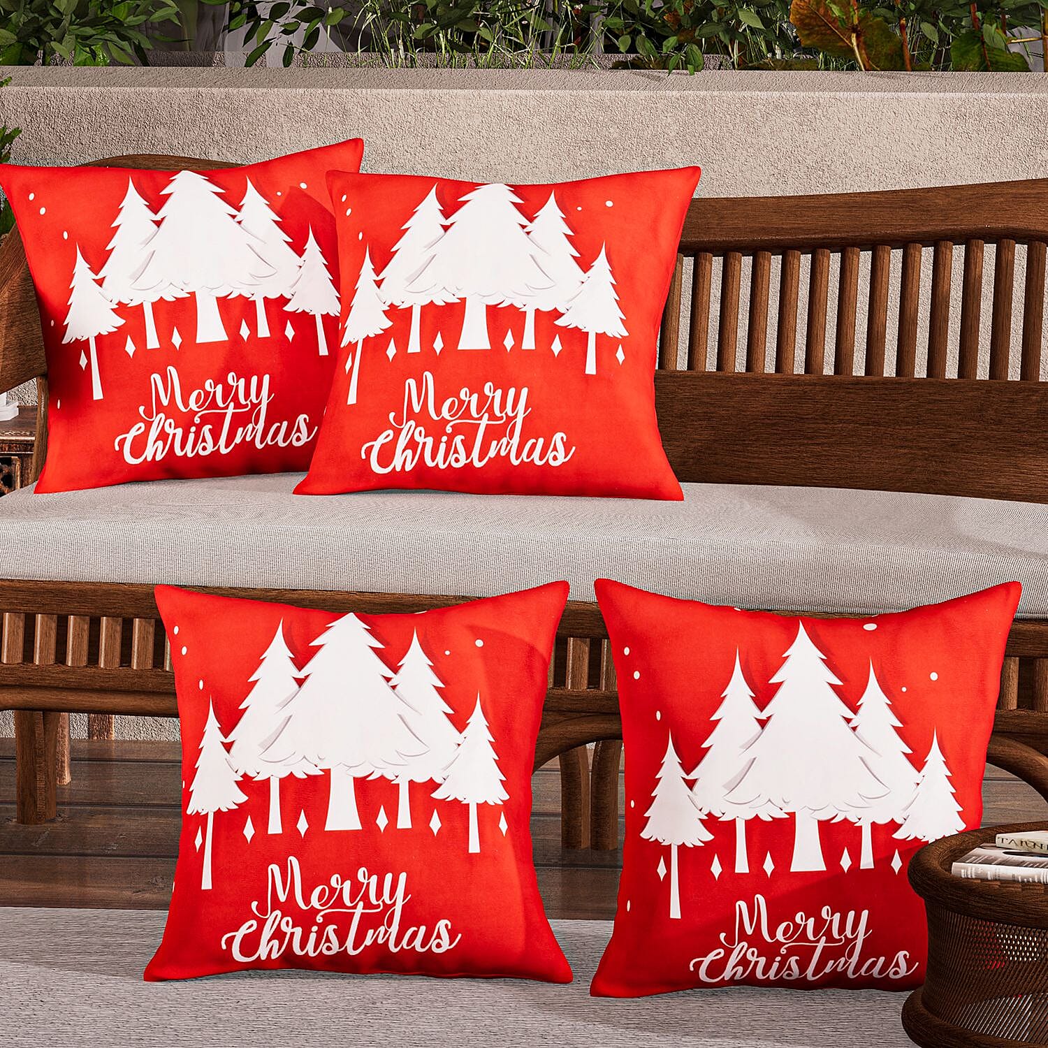 Set of 4 Christmas Cushion Covers (Size-45x45cm) - Trees
