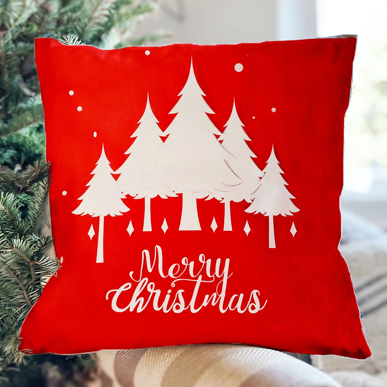 Set of 4 Christmas Cushion Covers (Size-45x45cm) - Trees
