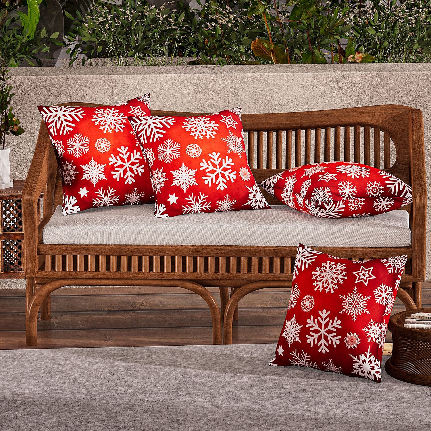 Polyester Christmas Tree Cushion Cover - Burgundy