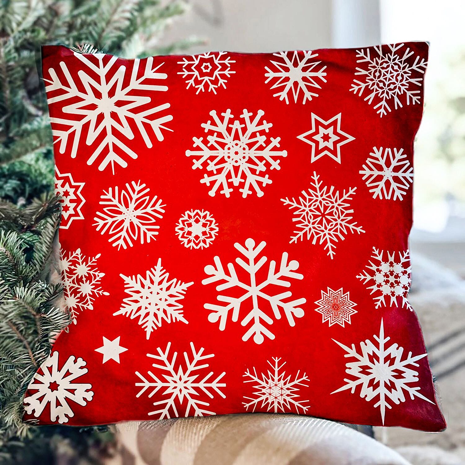 Polyester Christmas Tree Cushion Cover - Burgundy