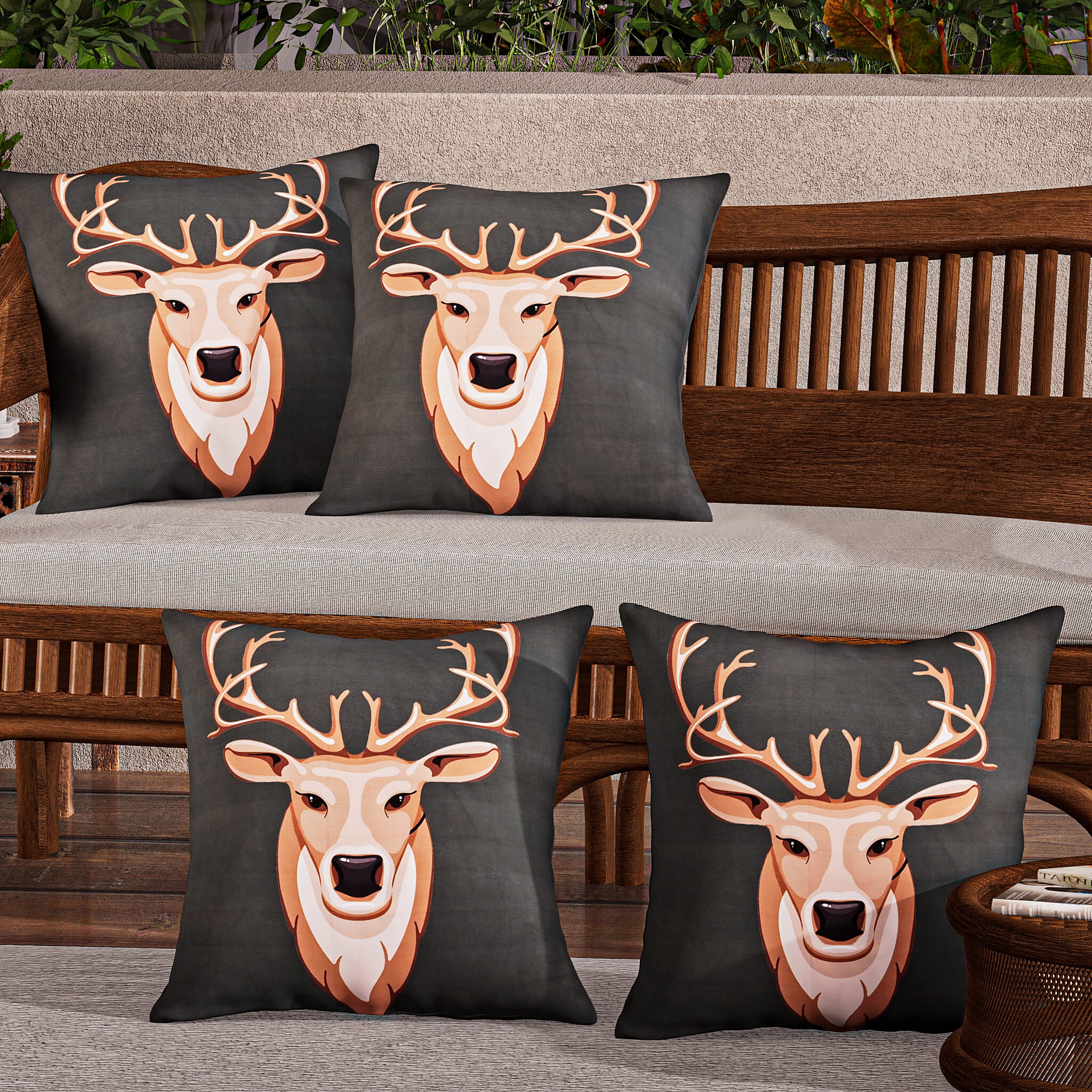 Set of 4 Christmas Cushion Covers (Size-45x45cm) - Reindeer