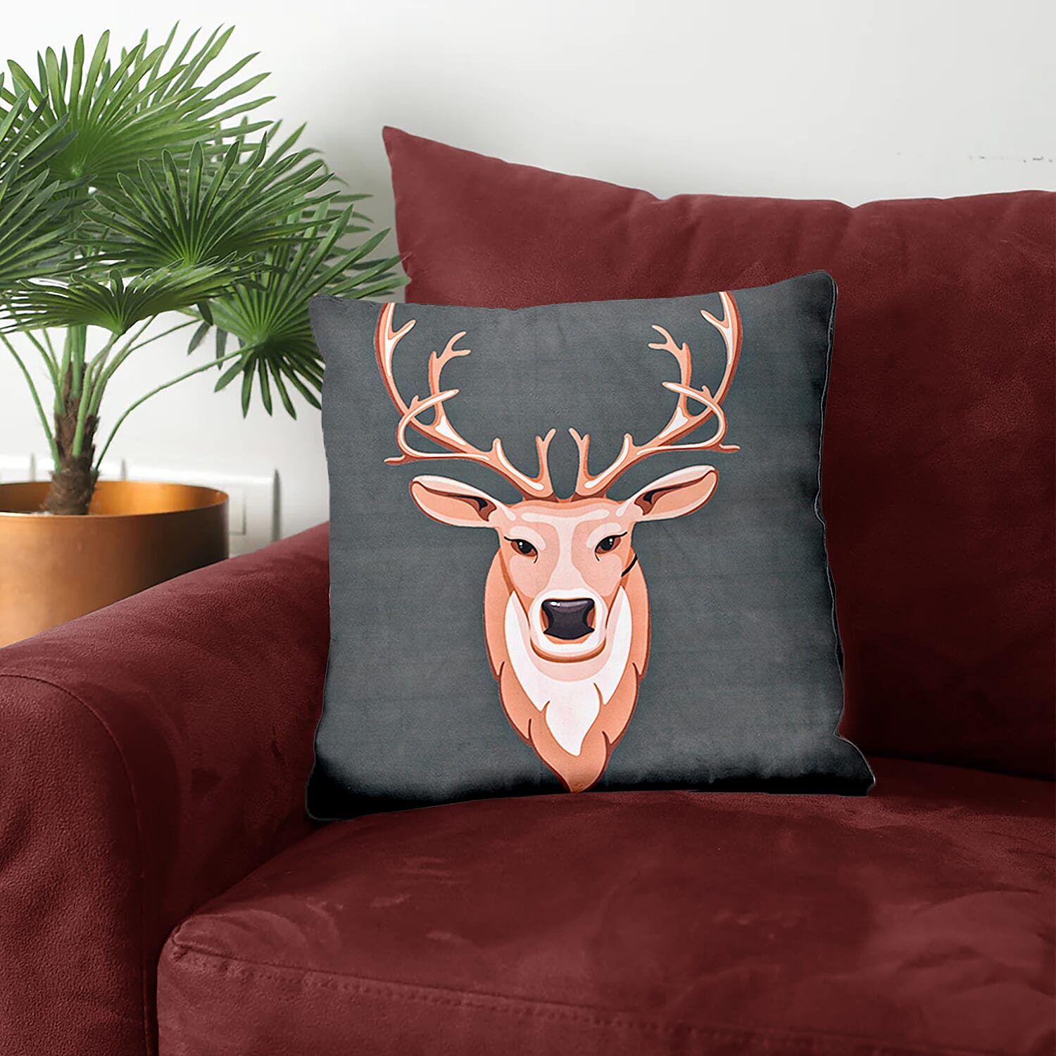 Set of 4 Christmas Cushion Covers (Size-45x45cm) - Reindeer