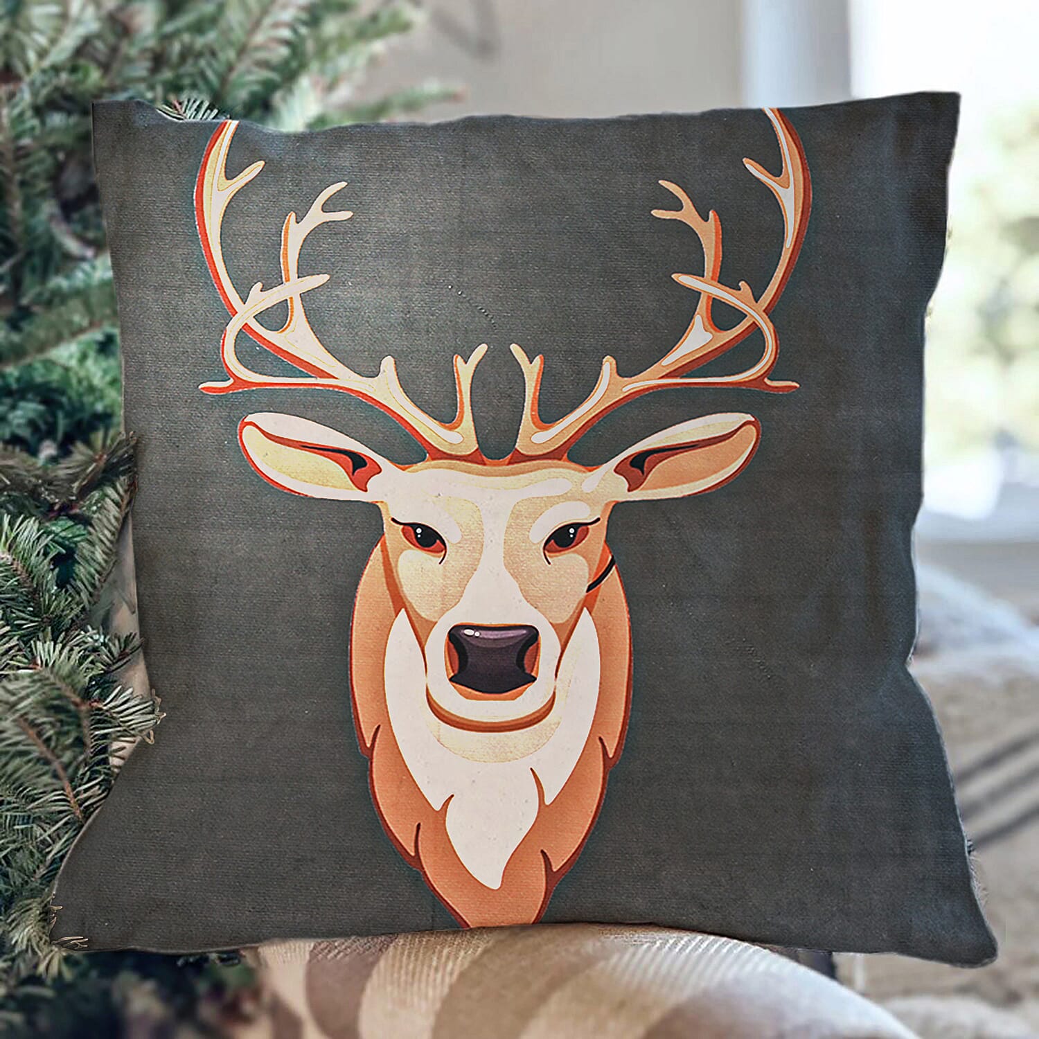 Set of 4 Christmas Cushion Covers (Size-45x45cm) - Reindeer