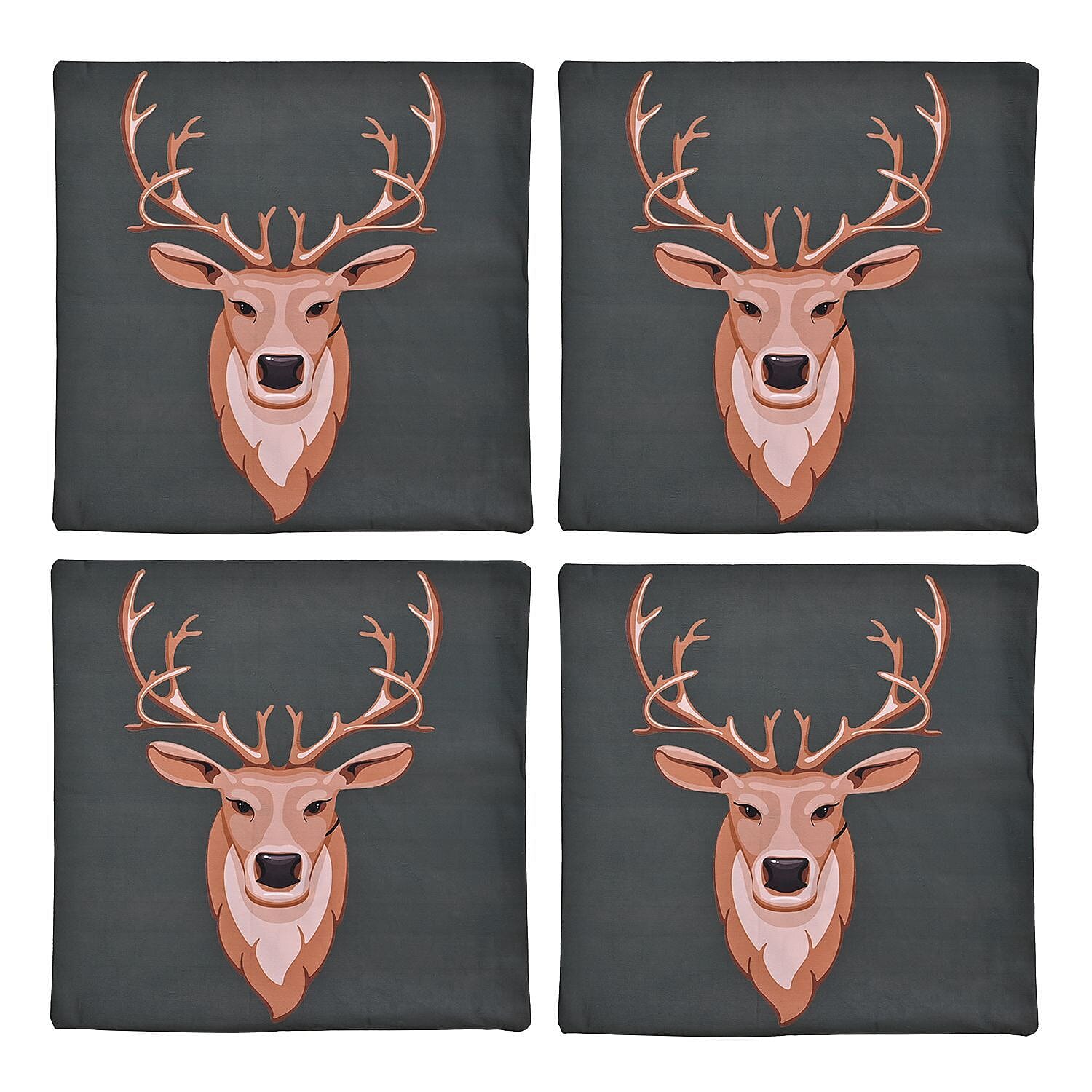 Set of 4 Christmas Cushion Covers (Size-45x45cm) - Reindeer