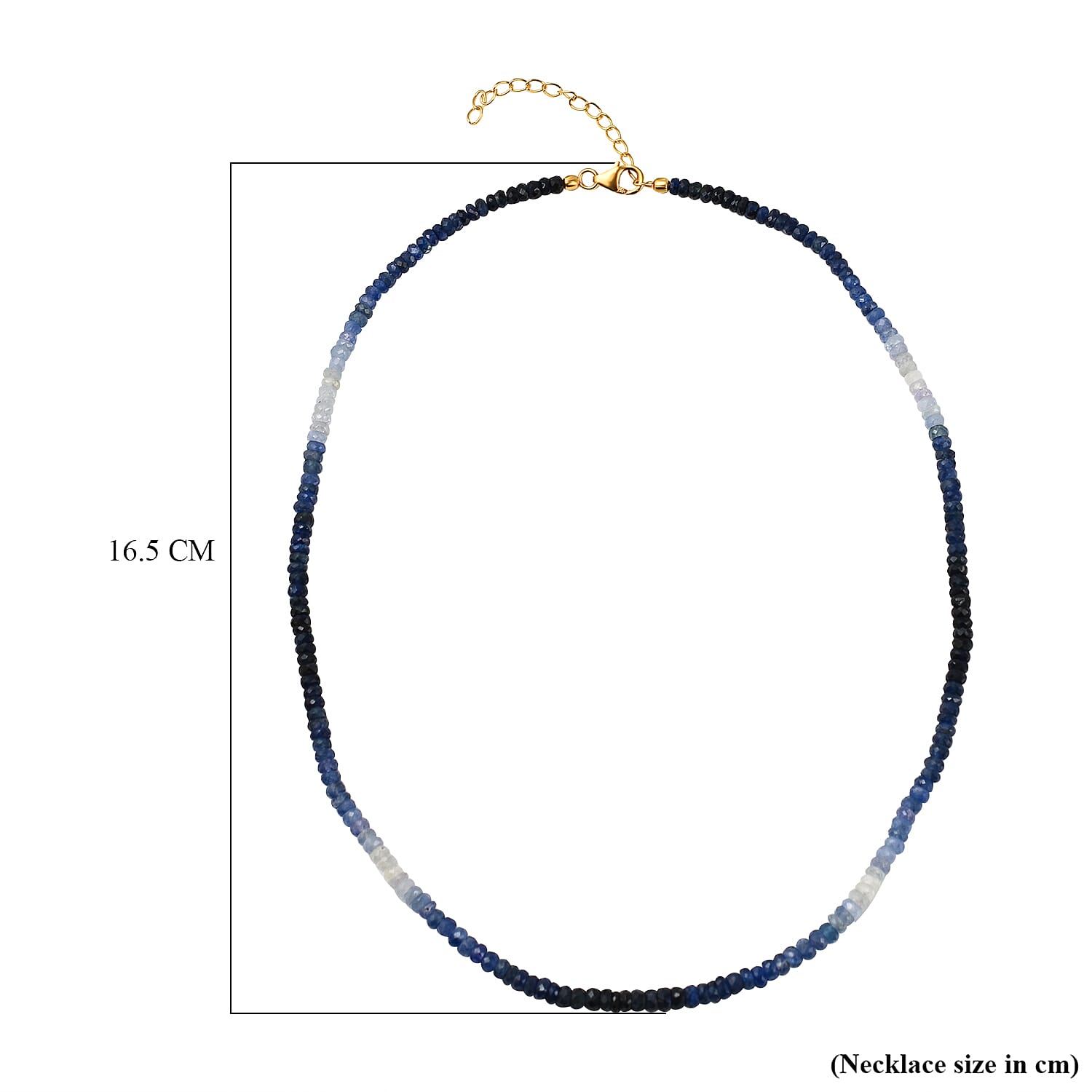 Shades of Blue Sapphire Necklace (Size - 20 with Ext) in 18K Vermeil Yellow Gold Plated Sterling Silver 71.25 Ct. Shades of Blue Sapphire Necklace (Size - 20 with Ext) in 18K Vermeil Yellow Gold Plated Sterling Silver 71.25 Ct.