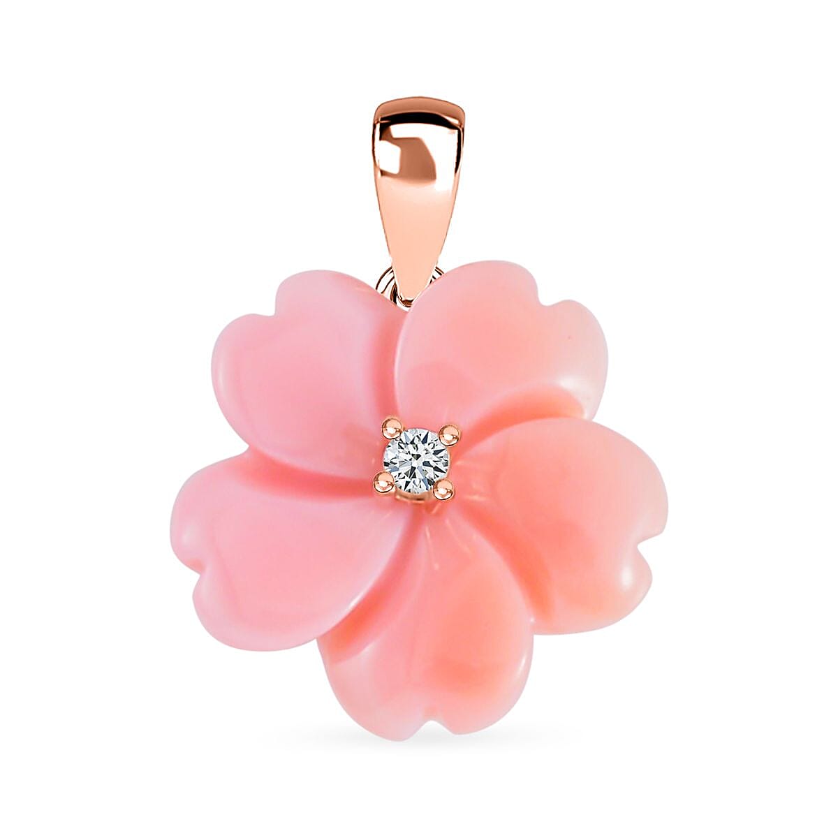 Pink Mother Of Pearl & Natural Zircon Floral Pendant in 18K Vermeil Rose Gold Plated Sterling Silver 3.52 Ct.
