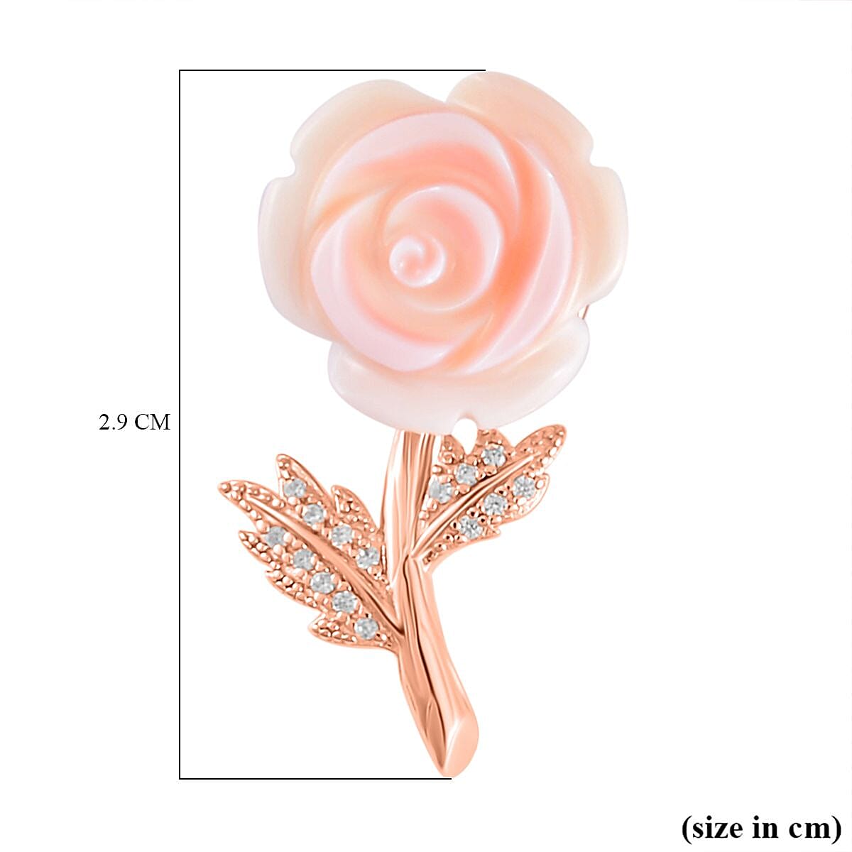 Carved Pink Mother Of Pearl & Natural Zircon Floral Pendant in 18K Vermeil Rose Gold Plated Sterling Silver 9.37 Ct.