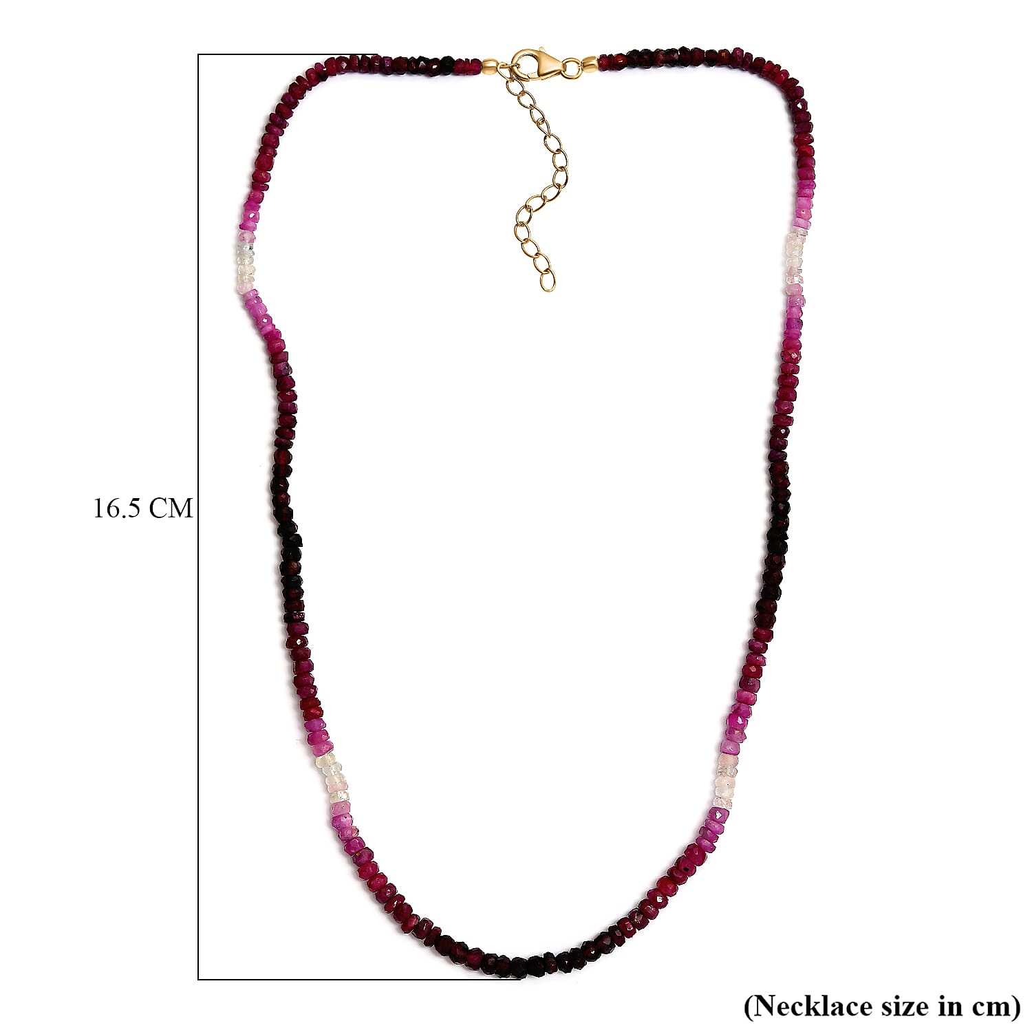 Shades of Ruby Necklace (Size - 20 with Ext.) in 18K Vermeil Gold Plated Sterling Silver 62.77 Ct. Shades of Ruby Necklace (Size - 20 with Ext.) in 18K Vermeil Gold Plated Sterling Silver 62.77 Ct.