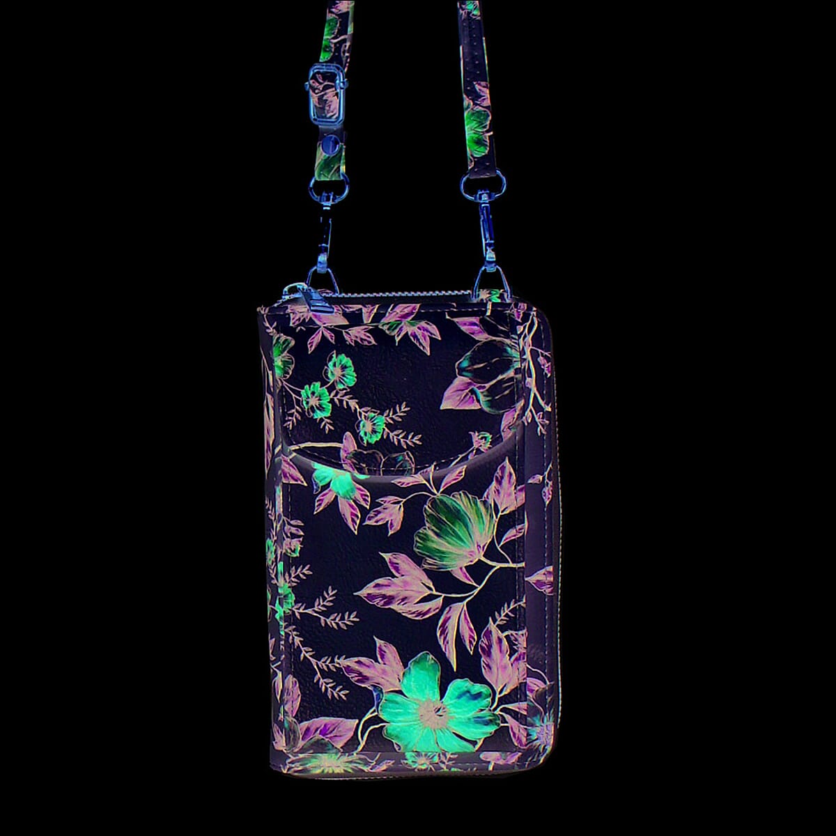 Designer Inspired-Floral Pattern Crossbody Phone Handbag with Shoulder Strap - White