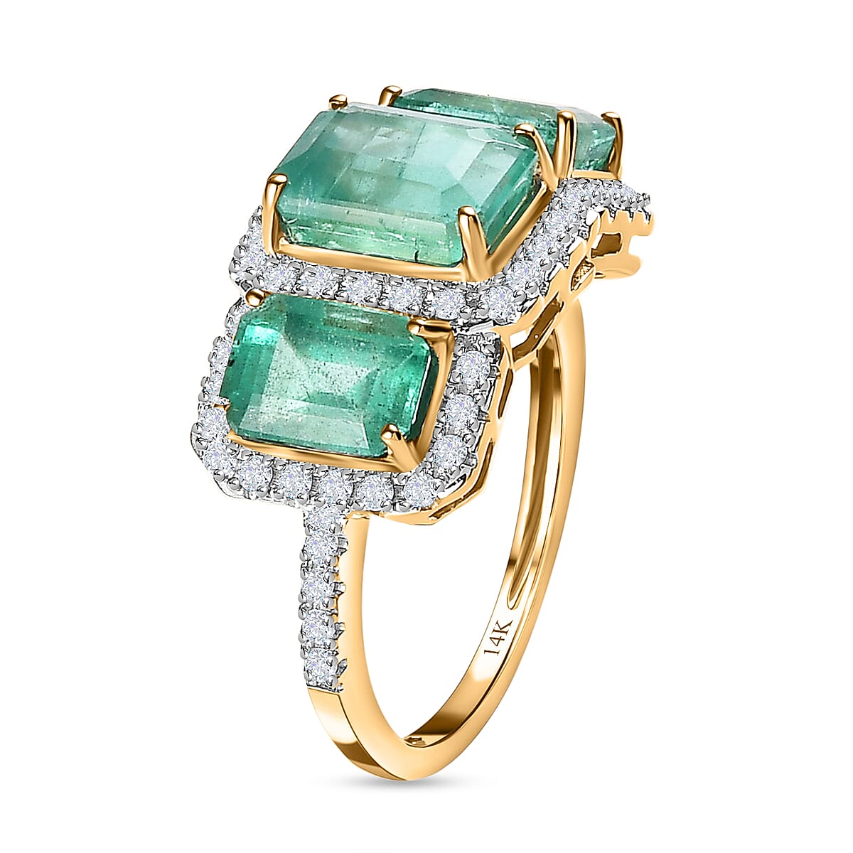 14K Yellow Gold AAA Emerald & Diamond Stone Ring 3.90 Ct - By Tony Diniz