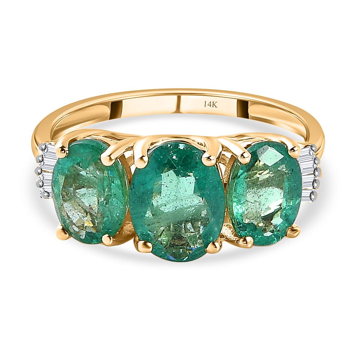 14K Yellow Gold AAA Gemfields Emerald and Diamond Ring 2.70 Ct