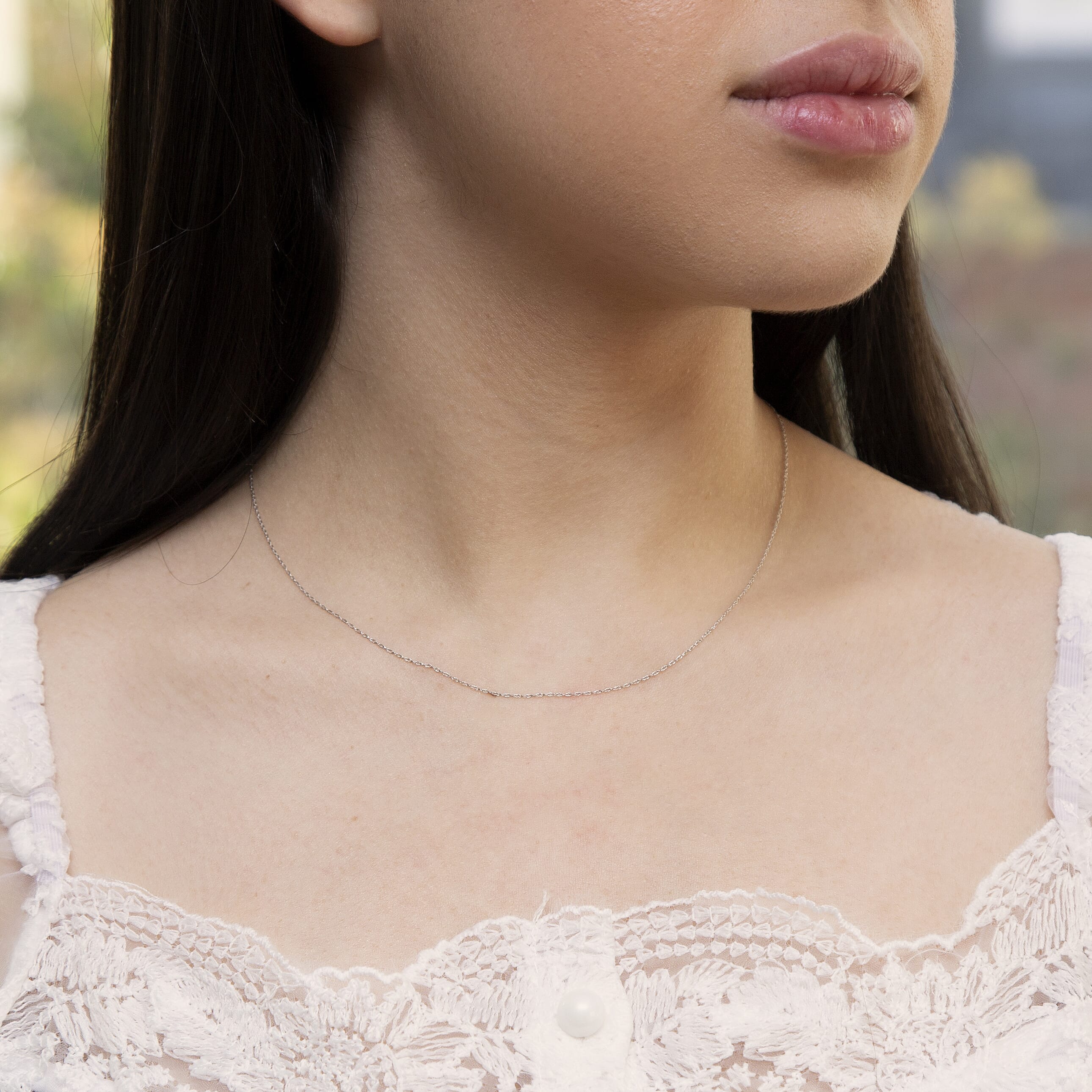 9K White Gold  Chain (Size - 16),  Gold Wt. 0.32 Gms