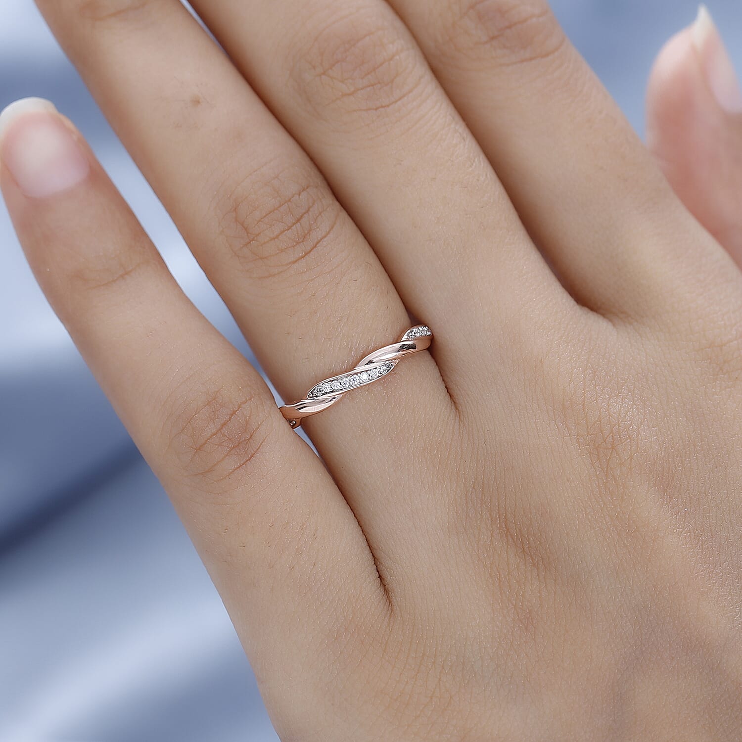 White Cubic Zirconia  Band Ring in Vermeil RG Sterling Silver 0.28 pc  0.112  Ct.