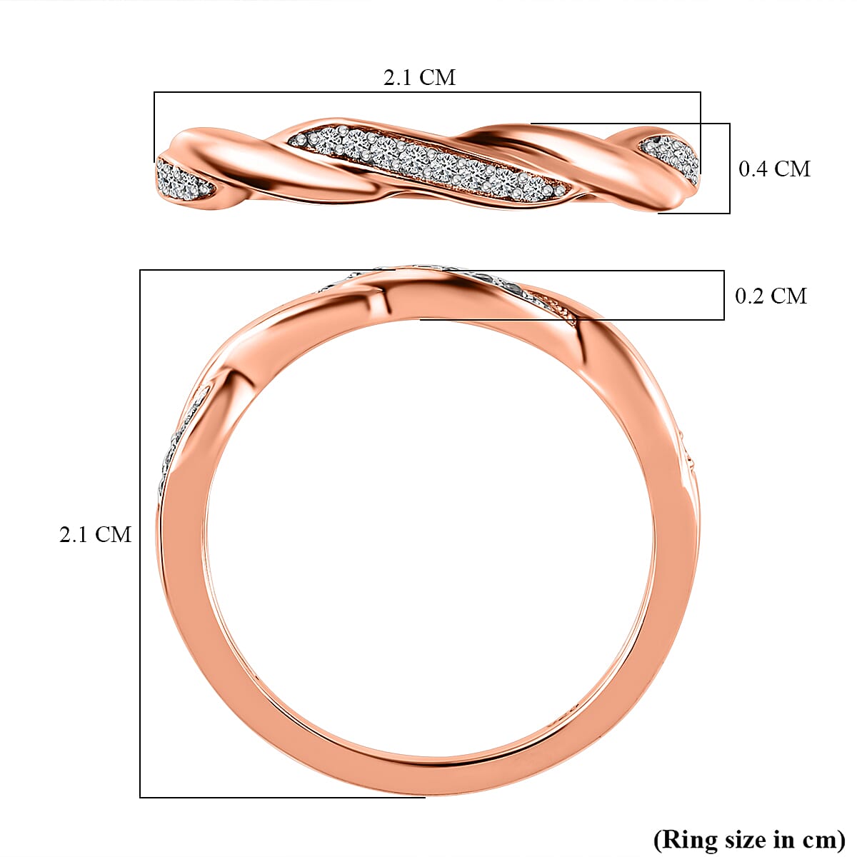 White Cubic Zirconia  Band Ring in Vermeil RG Sterling Silver 0.28 pc  0.112  Ct.