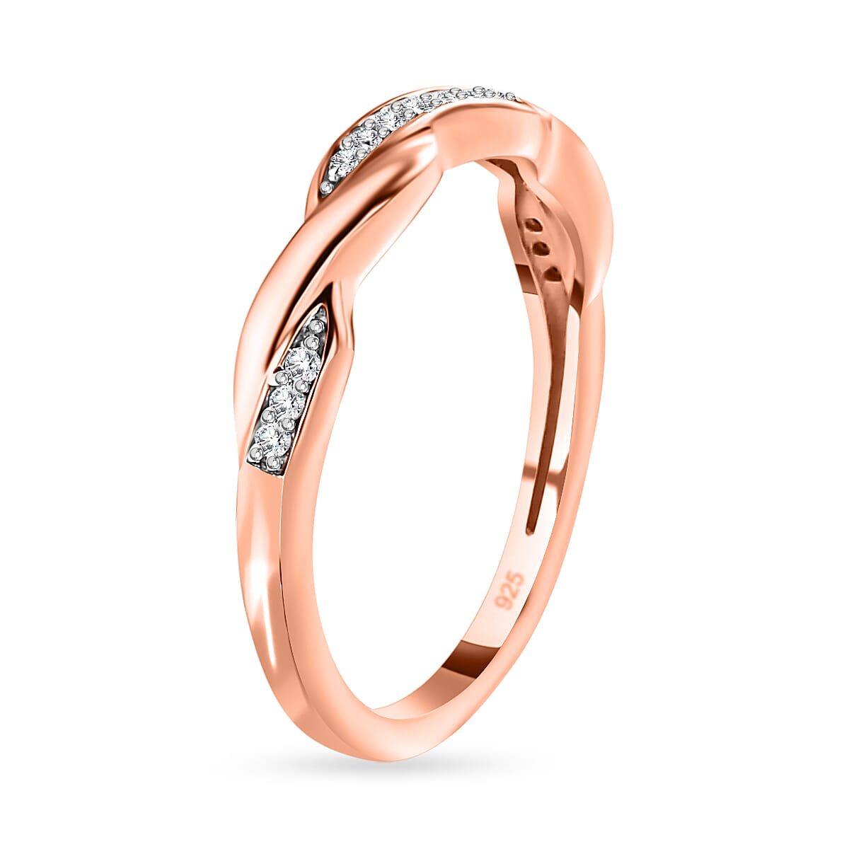 White Cubic Zirconia  Band Ring in Vermeil RG Sterling Silver 0.28 pc  0.112  Ct.