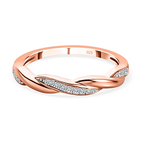 White Cubic Zirconia  Band Ring in Vermeil RG Sterling Silver 0.28 pc  0.112  Ct.