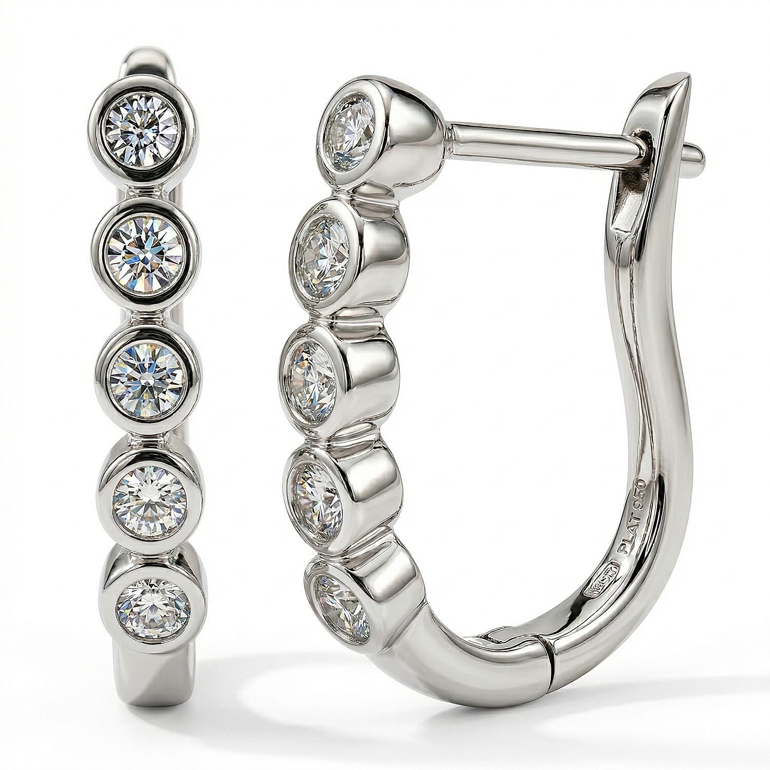 One Time Close Out Deal - Diamond Earrings with Clasp in Platinum Overlay Sterling Silver