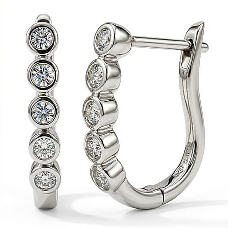 One Time Close Out Deal - Diamond Earrings with Clasp in Platinum Overlay Sterling Silver