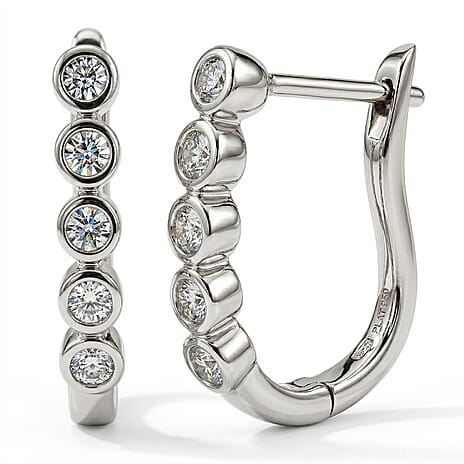 One Time Close Out Deal - Diamond Earrings with Clasp in Platinum Overlay Sterling Silver