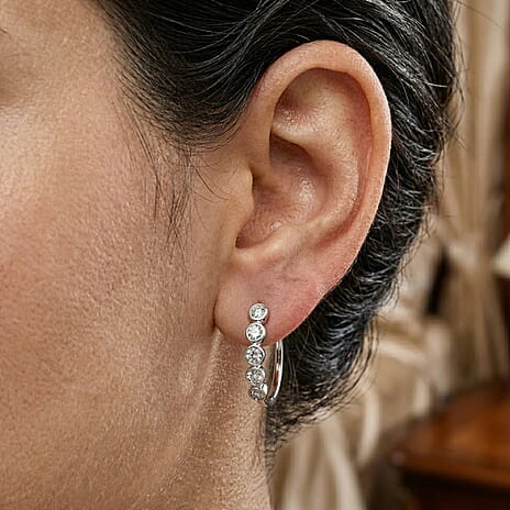 One Time Close Out Deal - Diamond Earrings with Clasp in Platinum Overlay Sterling Silver