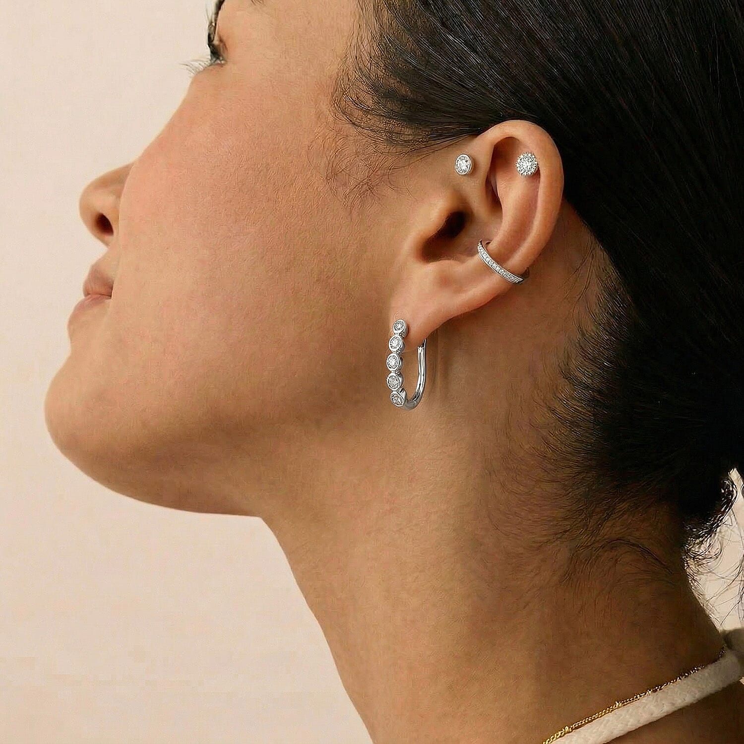 One Time Close Out Deal - Diamond Earrings with Clasp in Platinum Overlay Sterling Silver