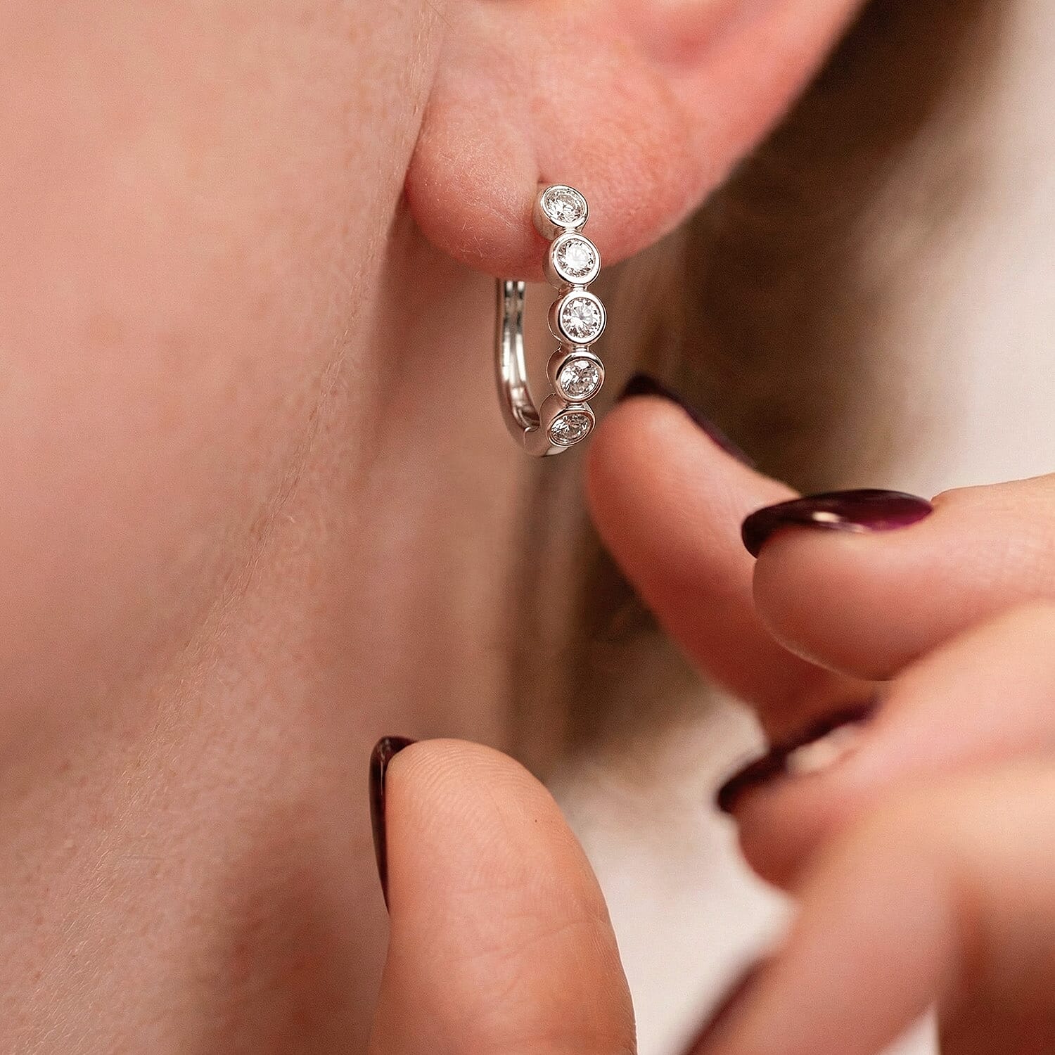 One Time Close Out Deal - Diamond Earrings with Clasp in Platinum Overlay Sterling Silver