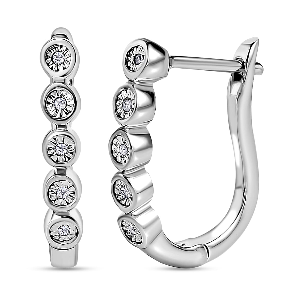 One Time Close Out Deal - Diamond Earrings with Clasp in Platinum Overlay Sterling Silver