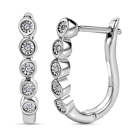One Time Close Out Deal - Diamond Earrings with Clasp in Platinum Overlay Sterling Silver