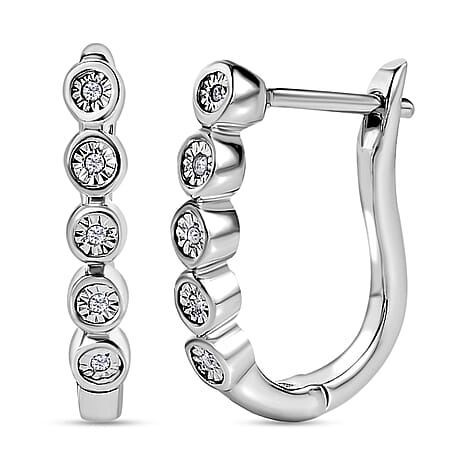 One Time Close Out Deal - Diamond Earrings with Clasp in Platinum Overlay Sterling Silver