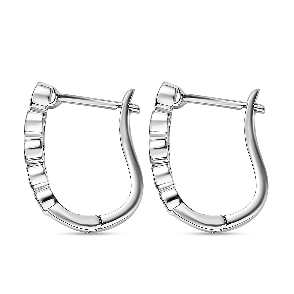 One Time Close Out Deal - Diamond Earrings with Clasp in Platinum Overlay Sterling Silver