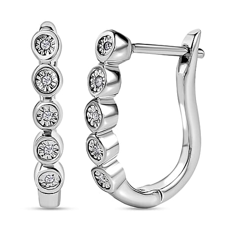 One Time Close Out Deal - Diamond Clasp Earrings in Platinum Overlay Sterling Silver