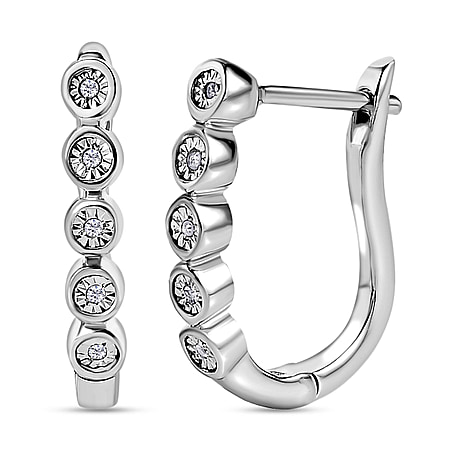 One Time Close Out Deal - Diamond Hoop Earrings in Platinum Overlay Sterling Silver