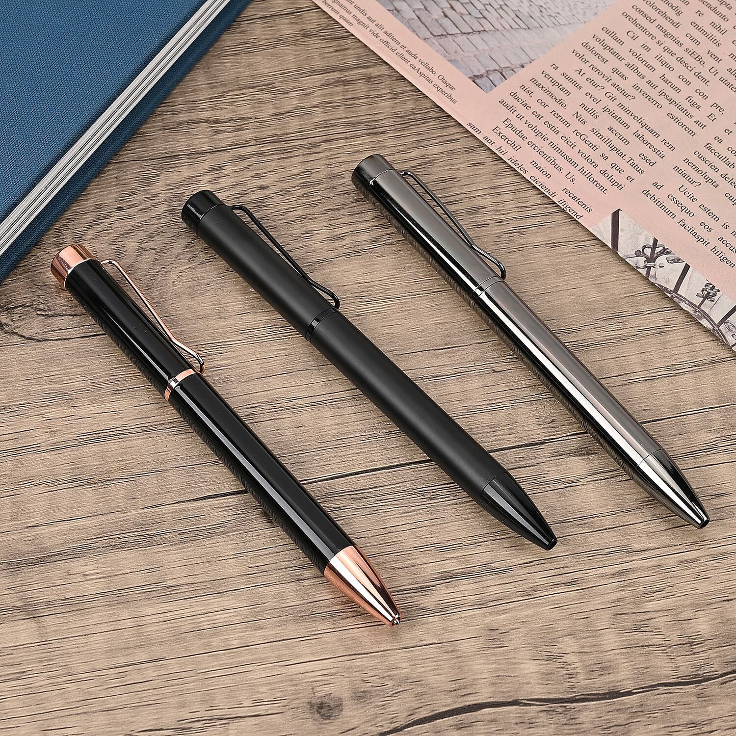 Set of 3 Pieces Black Ballpoint Pen - Black & Grey