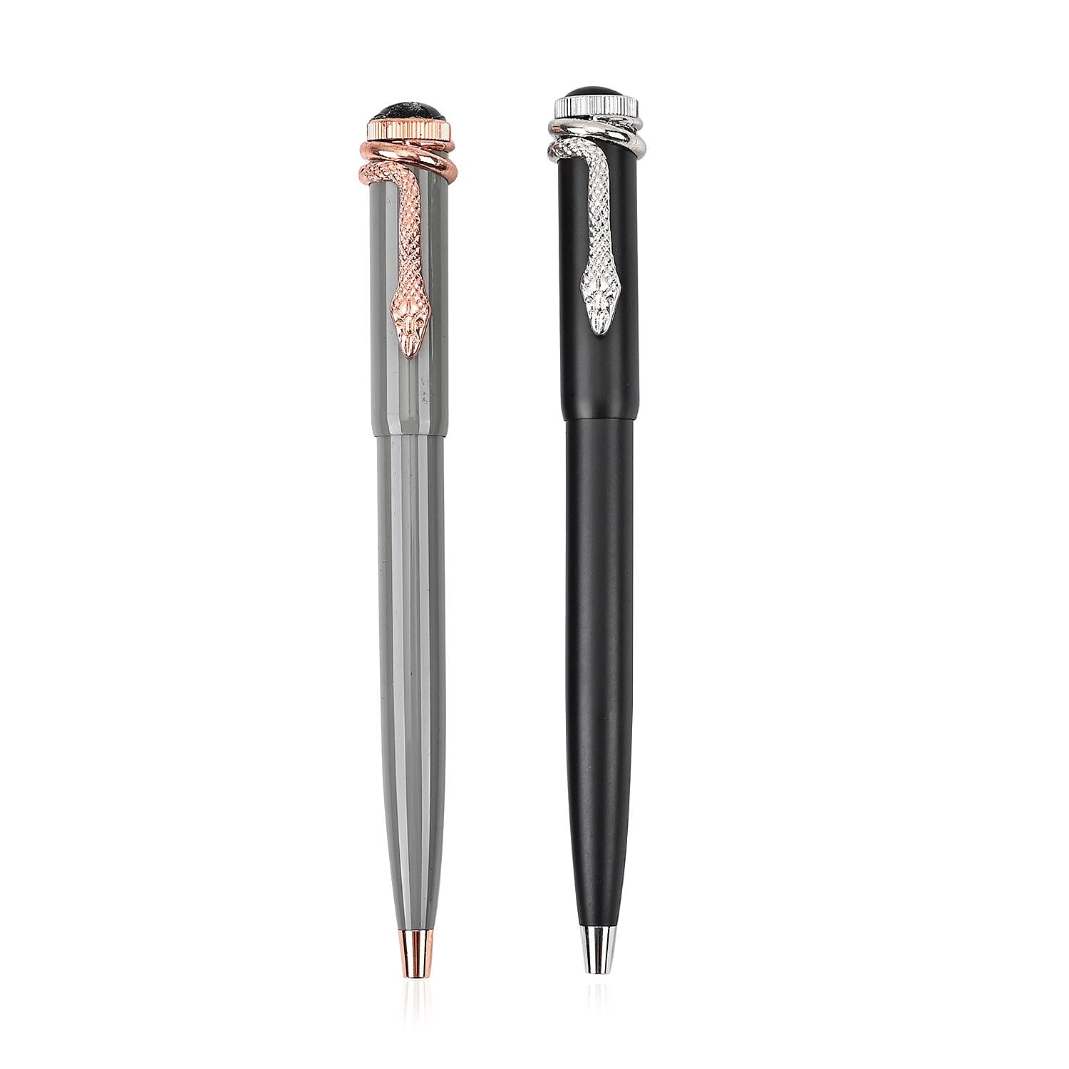 Designer Inspired Collection - Set of 2 Snake Clip Ball Point Pen - Grey & Black
