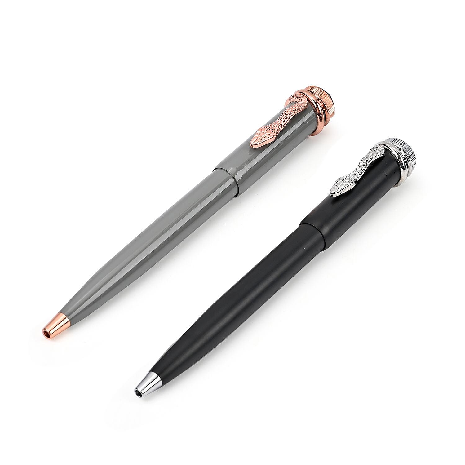 Designer Inspired Collection - Set of 2 Snake Clip Ball Point Pen - Grey & Black