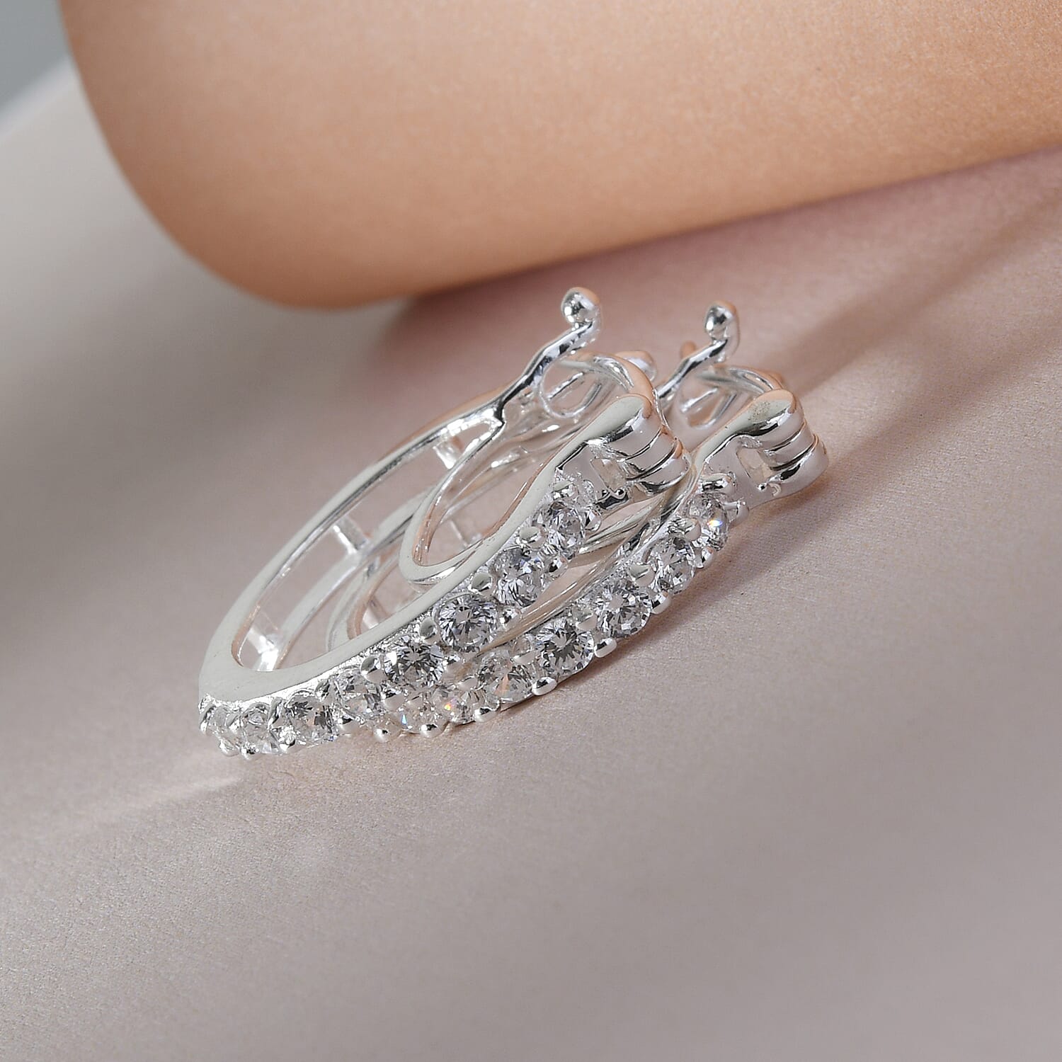 Simulated Diamond Hoop Earrings (with Clasp) in Sterling Silver