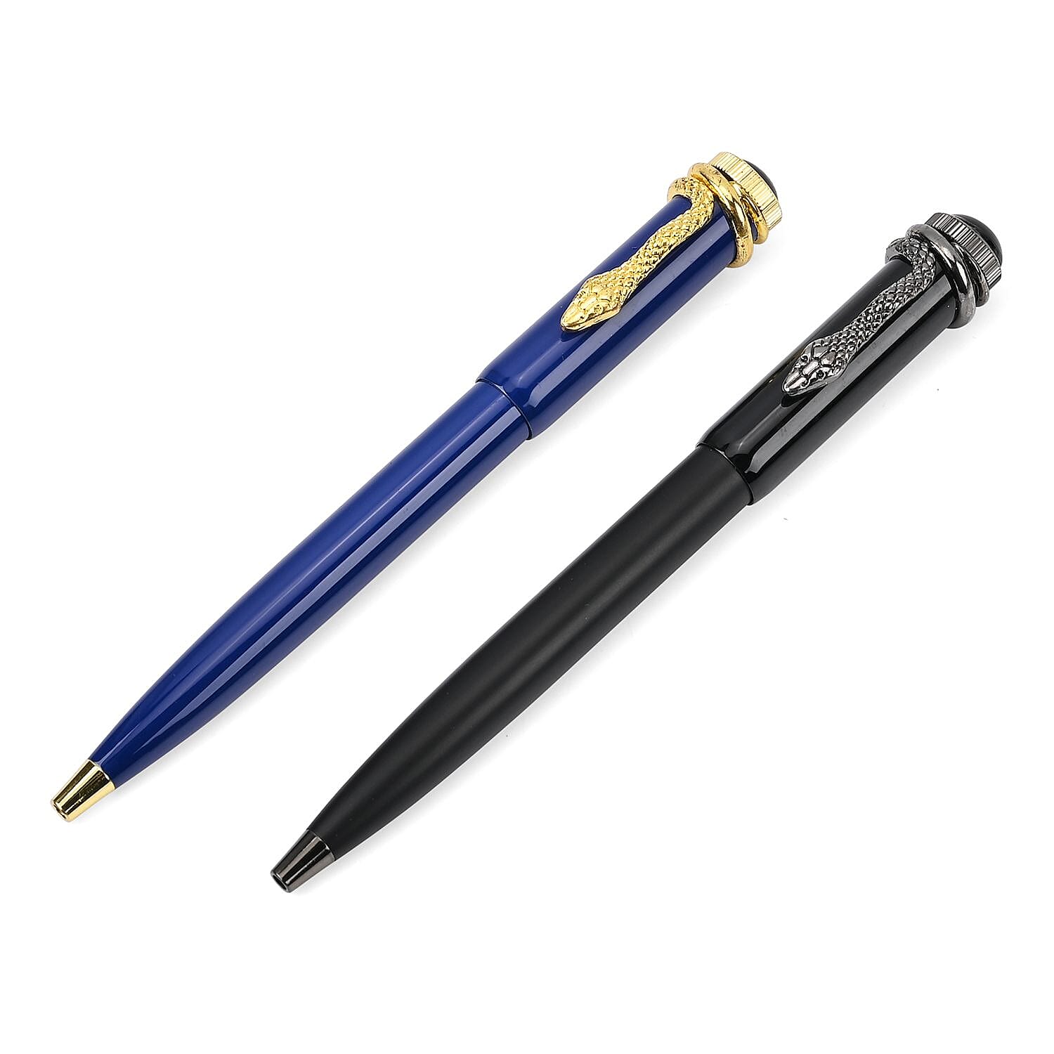 Designer Inspired Collection - Set of 2 Snake Clip Ball Point Pen - Blue & Black