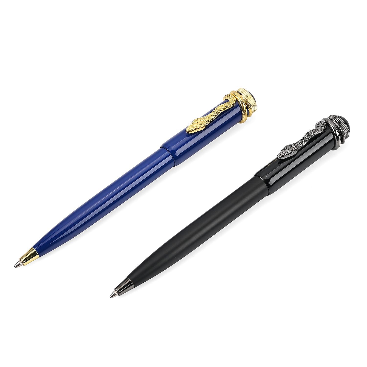 Designer Inspired Collection - Set of 2 Snake Clip Ball Point Pen - Blue & Black