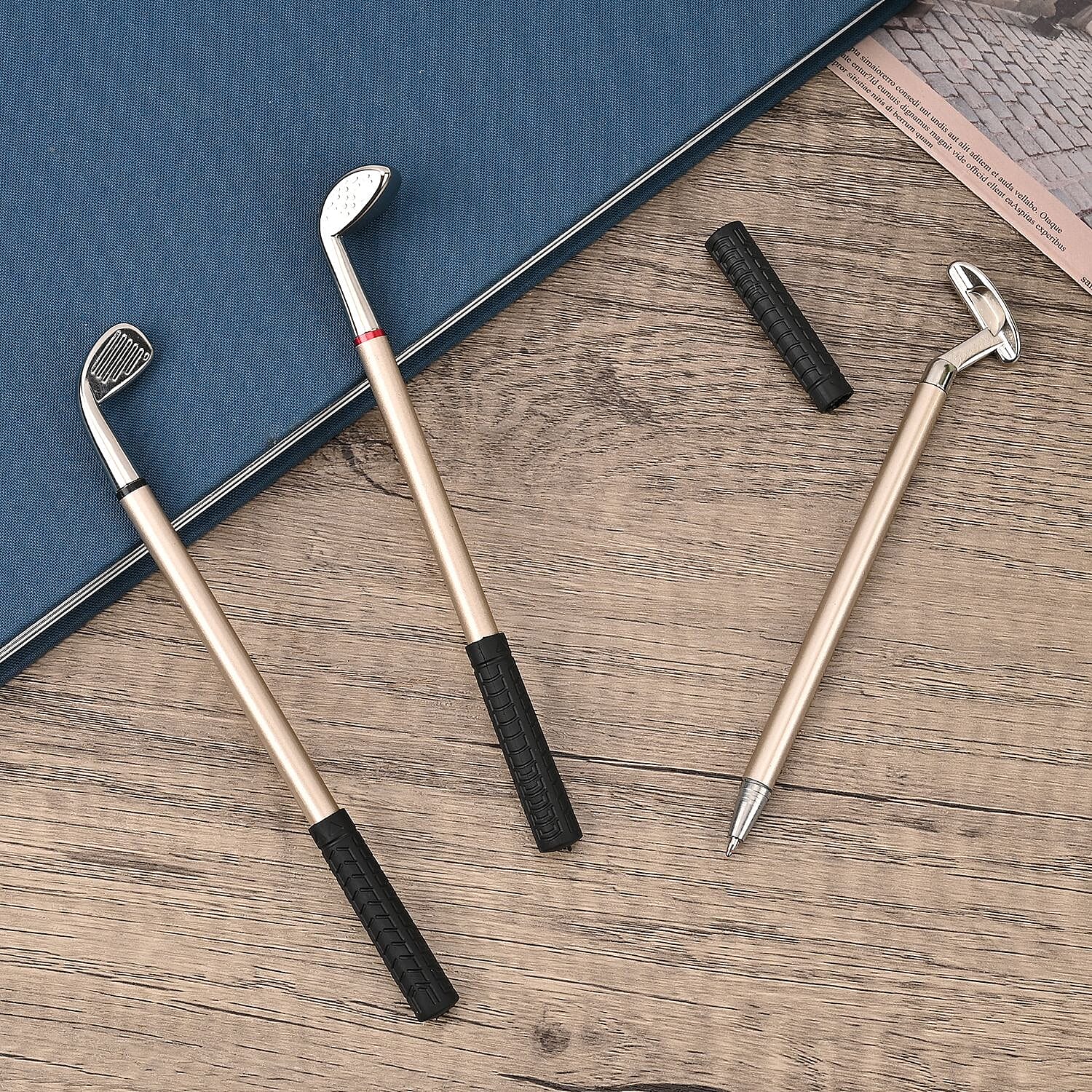 Set of 3 Golf Club Pattern Pens, with Black, Red & Blue Ink