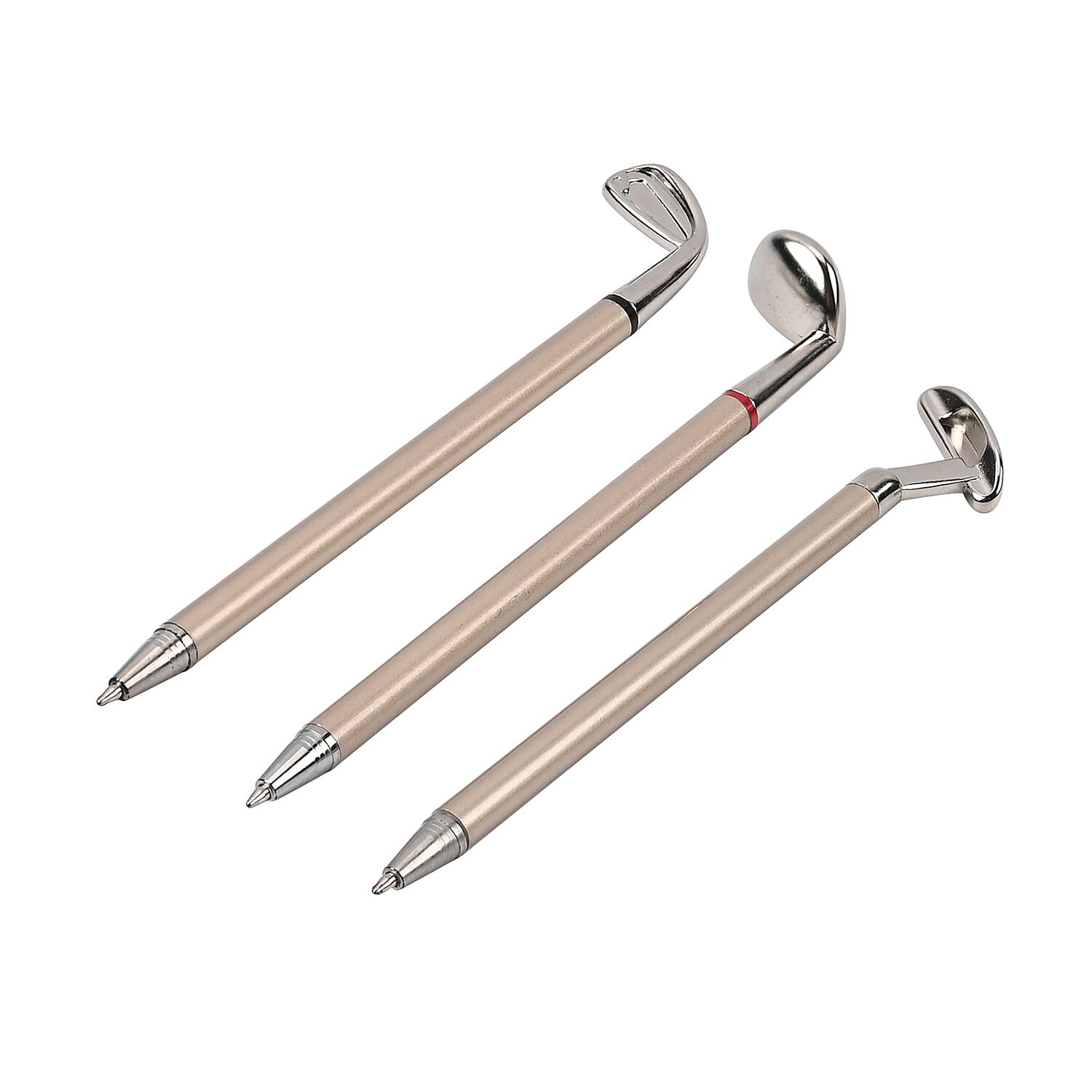Set of 3 Golf Club Pattern Pens, with Black, Red & Blue Ink