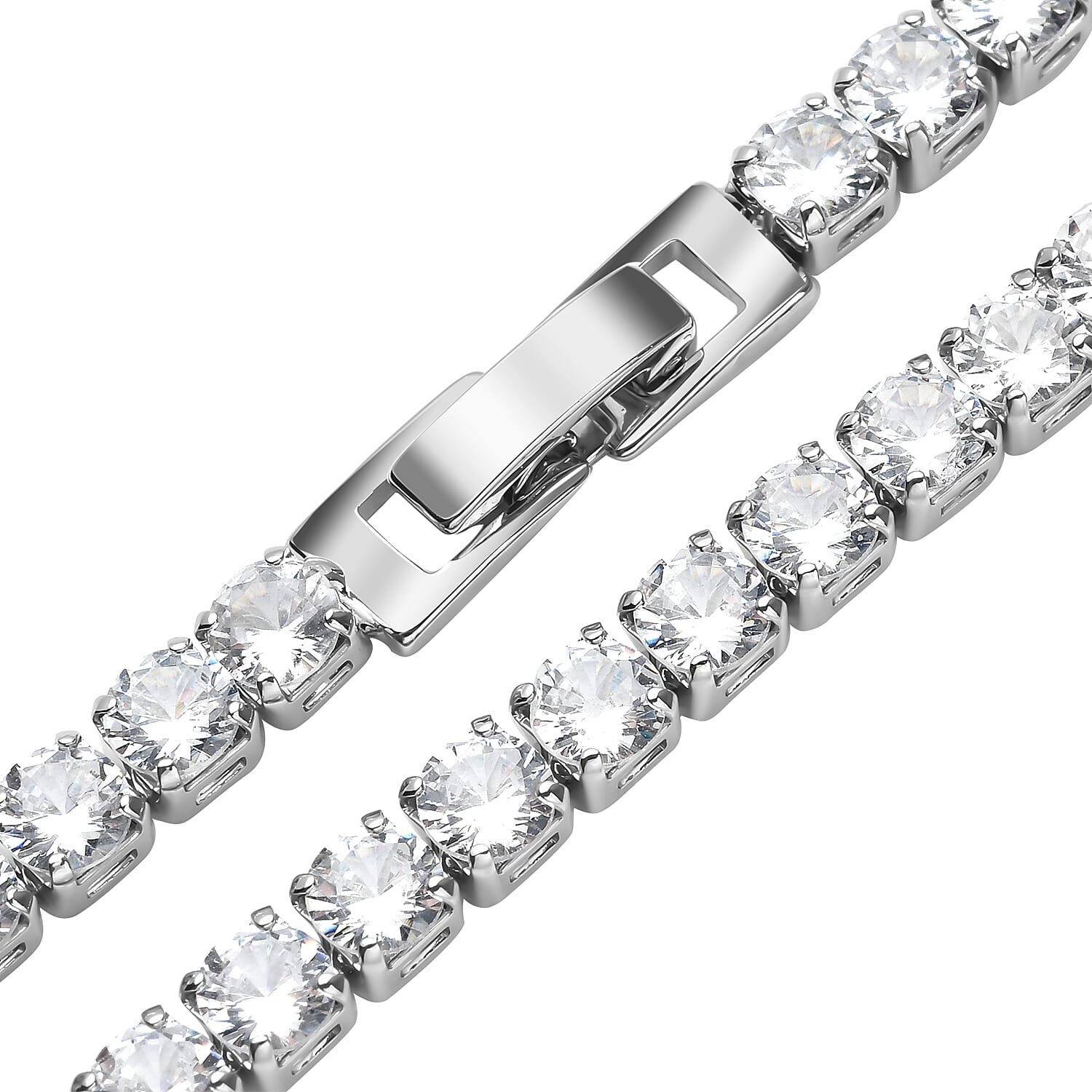 Simulated Diamond Necklace 30.00ct Equiv.(Size - 18) in Silver Tone.