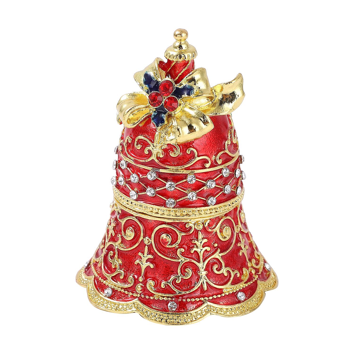 Red and White Austrian Crystal Studded Jingle Bell Jewellery Box - Red