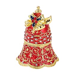 Red and White Austrian Crystal Studded Jingle Bell Jewellery Box - Red