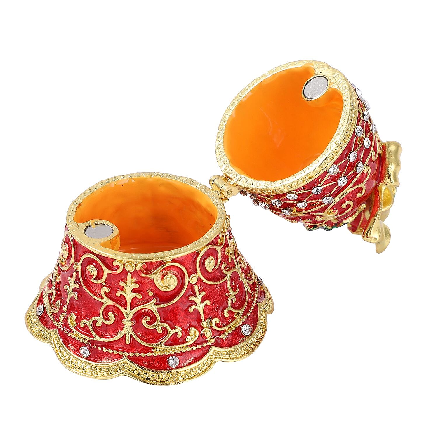 Red and White Austrian Crystal Studded Jingle Bell Jewellery Box - Red