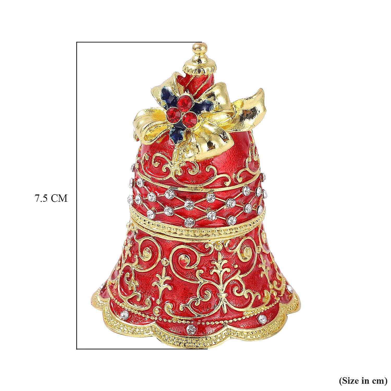 Red and White Austrian Crystal Studded Jingle Bell Jewellery Box - Red