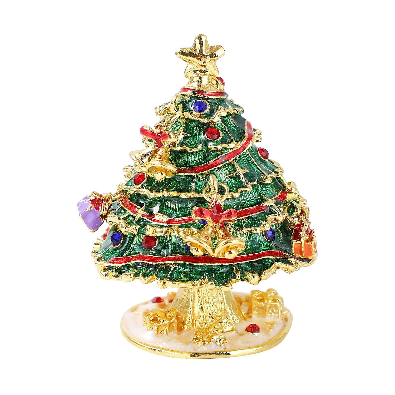 Blue and Red Austrian Crystal Christmas Tree Jewellery Box (Size 8x3 Cm) - Green