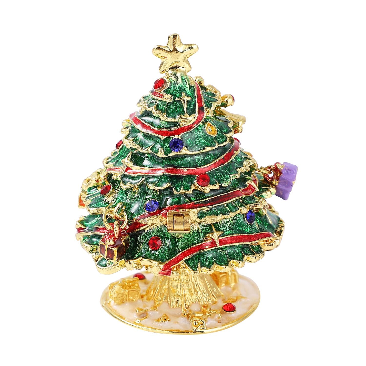 Blue and Red Austrian Crystal Christmas Tree Jewellery Box (Size 8x3 Cm) - Green