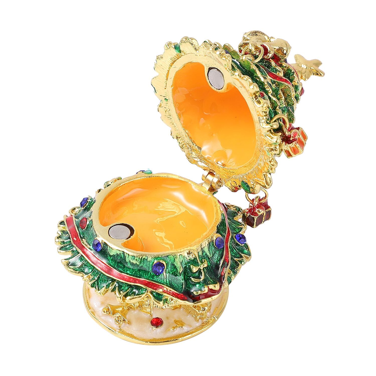 Blue and Red Austrian Crystal Christmas Tree Jewellery Box (Size 8x3 Cm) - Green